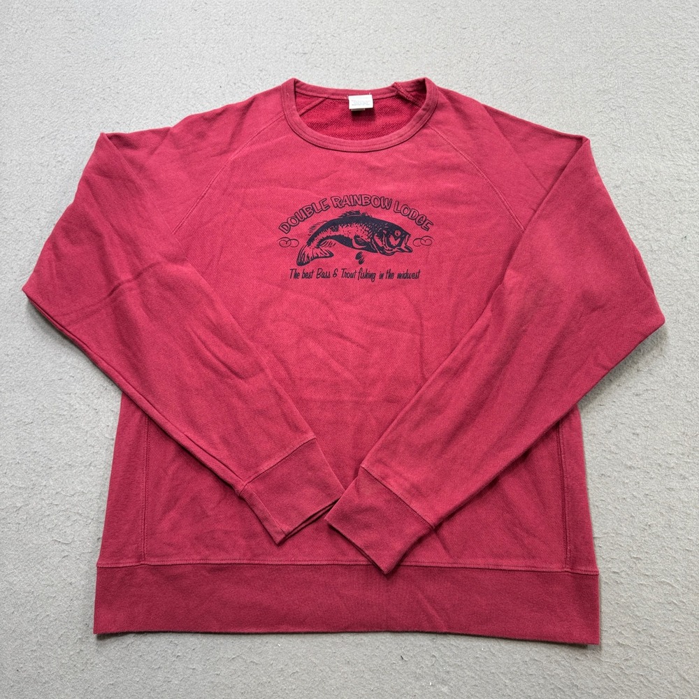 Old Navy Sweatshirt Men's Large Red Raglan Sleeve Fleece Lined Cotton Pullover